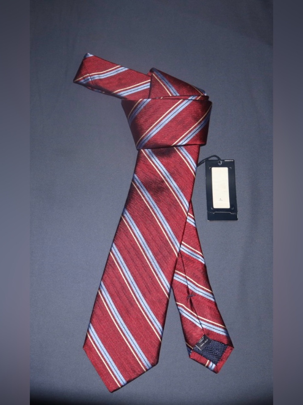 Daniel Cremieux Men's Burgundy Striped Tie with Light Blue and White